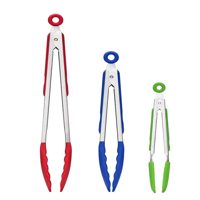 7 9 12 Inch Silicone Tipped Stainless Steel Locking BBQ Tongs Non Slip Food Tongs For Cooking