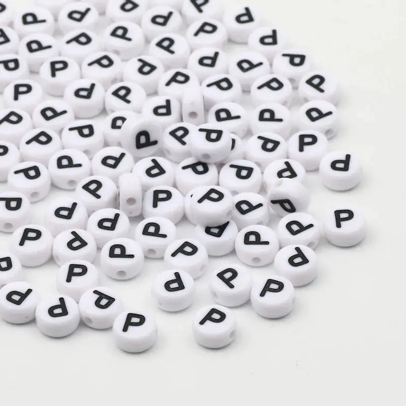 White Round Alphabet Letter Beads 7x4mm A To Z Acrylic Spacer Beads For Jewelry Making DIY Bracelets