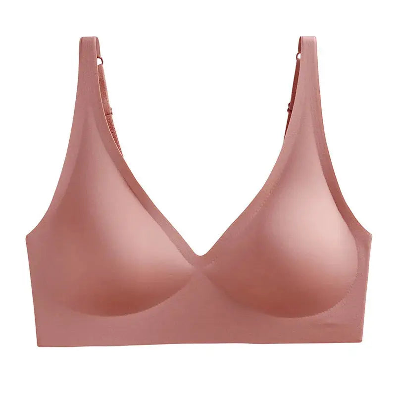 Push-up seamless bra by Simples Market, pink nude non-wire V-neck bralette with removable pads
