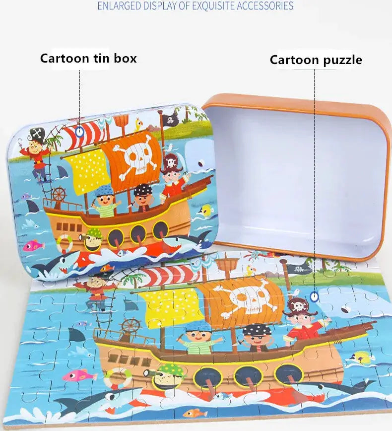 Wooden Puzzle Toys 60 Pieces For Children Cartoon Vehicles And Animals Educational Baby Learning Gift
