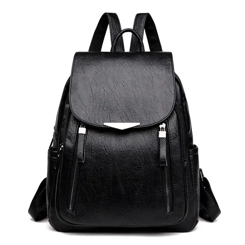 Yogodlns luxury PU leather backpack for women, black with double zippers, large capacity, Simples Market