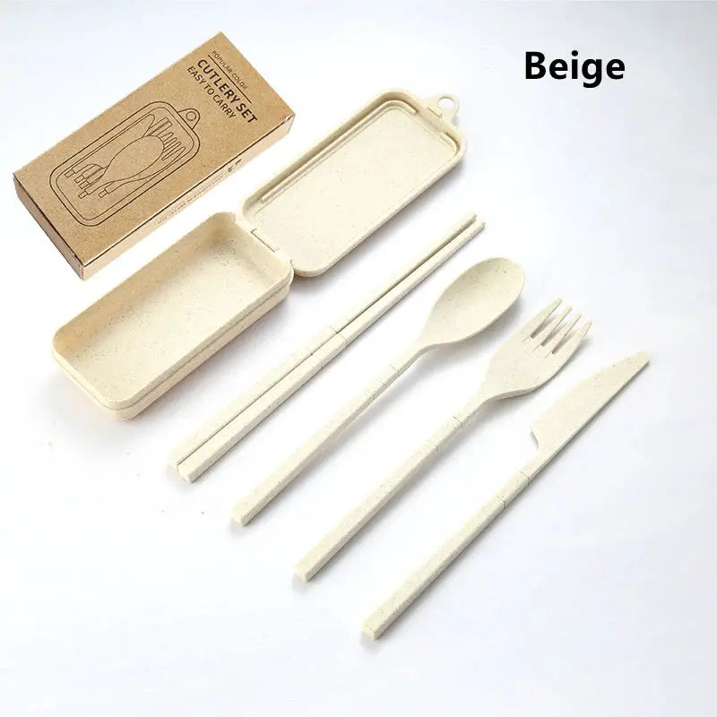 4Pcs Portable Tableware Set Wheat Straw Detachable Cutlery For Travel Picnic Camping Dinnerware Lightweight Durable