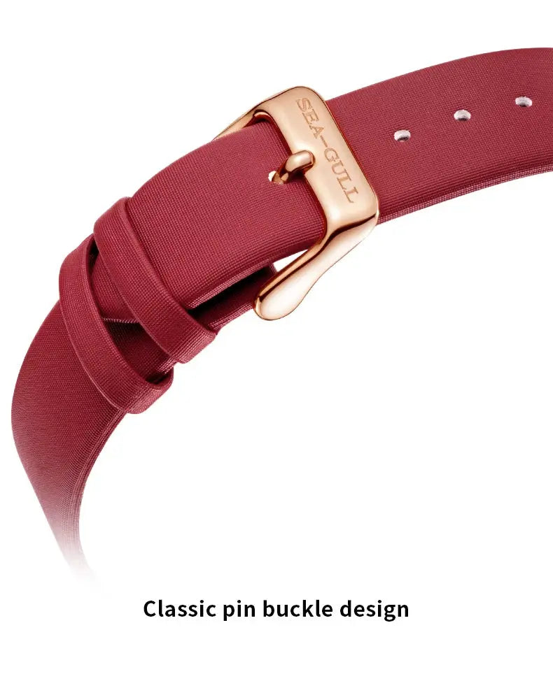 Seagull watch strap in red leather with rose-gold pin buckle