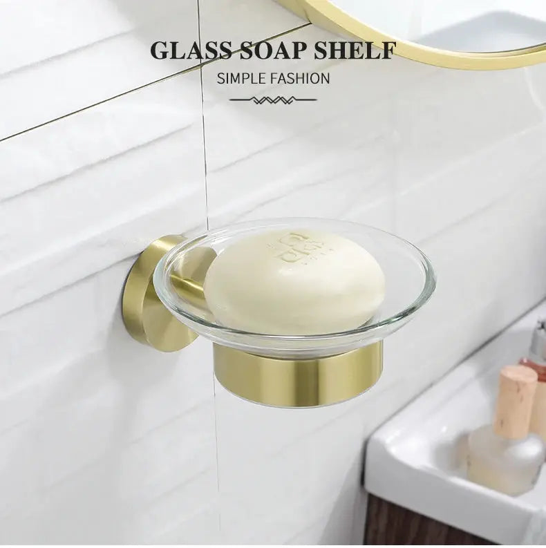 Brushed gold glass soap dish wall mount with soap bar