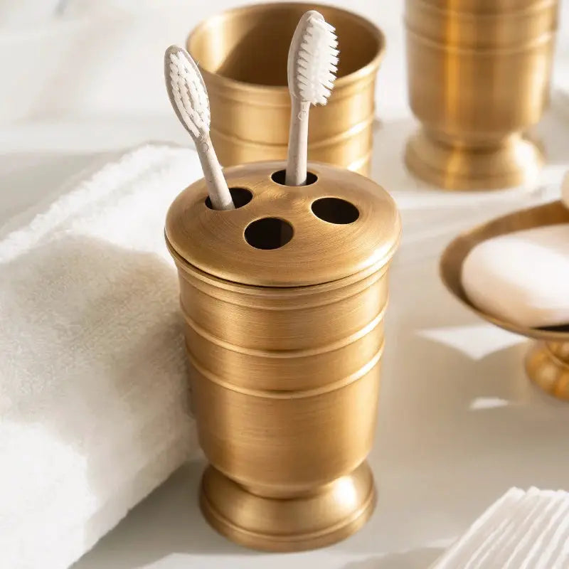 Simples Market golden retro copper toothbrush holder kit; brushed brass American-style bathroom set with cups