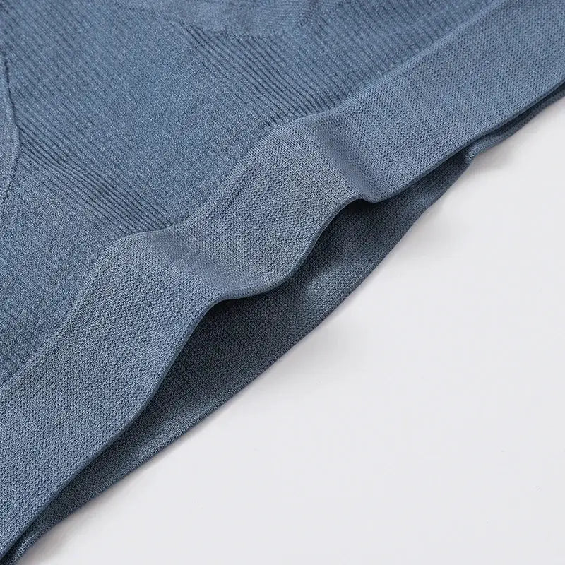 Seamless ribbed blue bralette with U-back, wireless, no pads