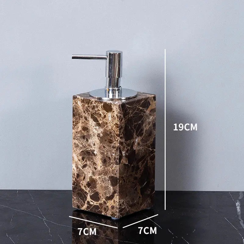 Simples Market Emperador Dark marble soap dispenser with brown natural marble body and chrome pump