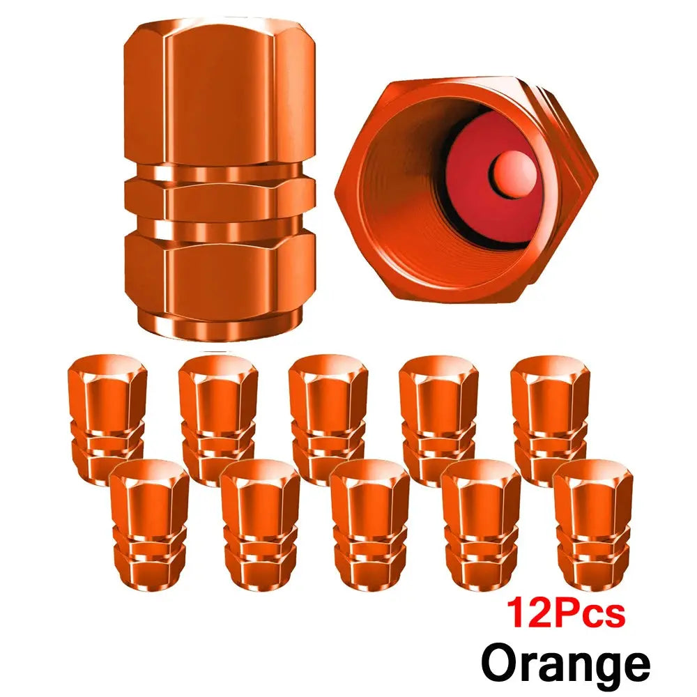 AUTCOAT orange aluminum tire valve caps, 12 pcs for cars, motorcycles, trucks by Simples Market