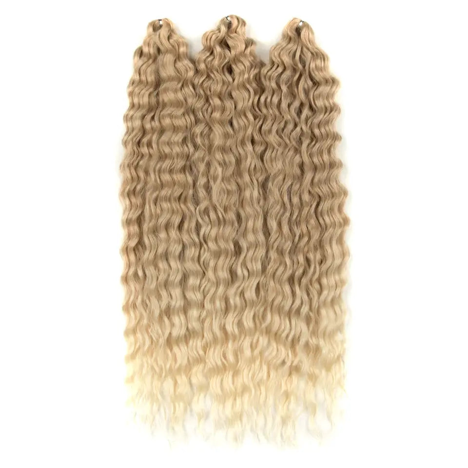 Ariel curl water-wave crochet hair extensions, ombre blonde, 22 inch, set of 4 bundles