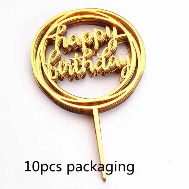 10 Pcs Rose Gold Silver Black Acrylic Cake Toppers Set For Birthday Parties Baby Showers And Dessert Decoration