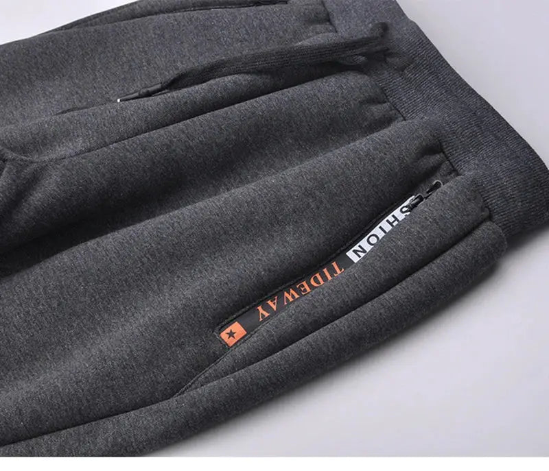 Simples Market men's winter fleece joggers, charcoal gray, zip pockets, plus size 6XL-8XL