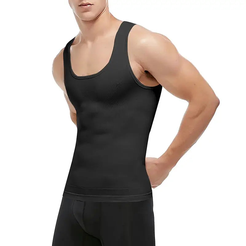 Men's black slimming body shaper compression shirt for abs by Simples Market