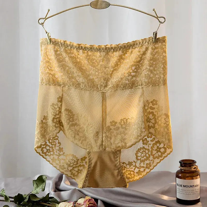 LaceLine Plus Size Women Lace High Waist Panties Mesh Girdle Waist Shaping Underwear Tummy Control Butt Lifter
