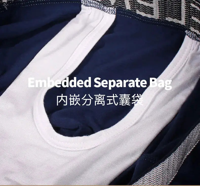 Men's modal boxer shorts with a separate pouch, navy and white, breathable underwear
