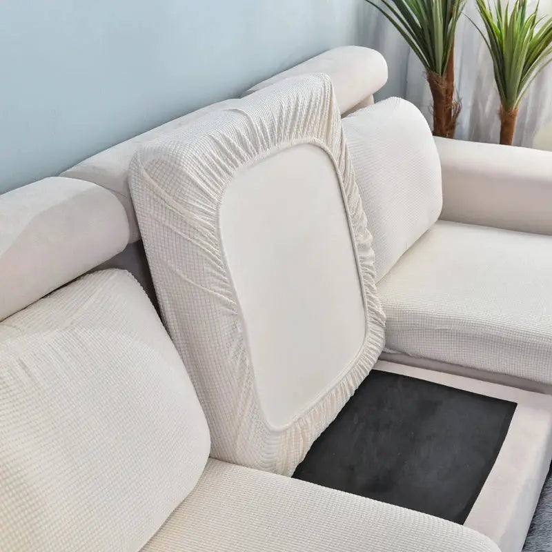 Sofa seat cushion cover by Simples Market, ivory stretchy washable removable slipcover
