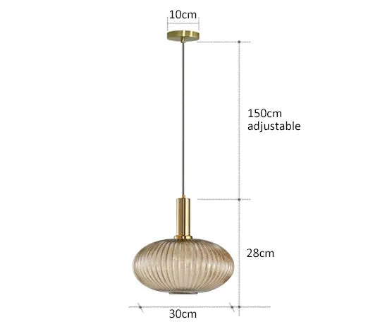Simples Market retro glass pendant light with brass hardware and ribbed beige shade, adjustable cord up to 150 cm