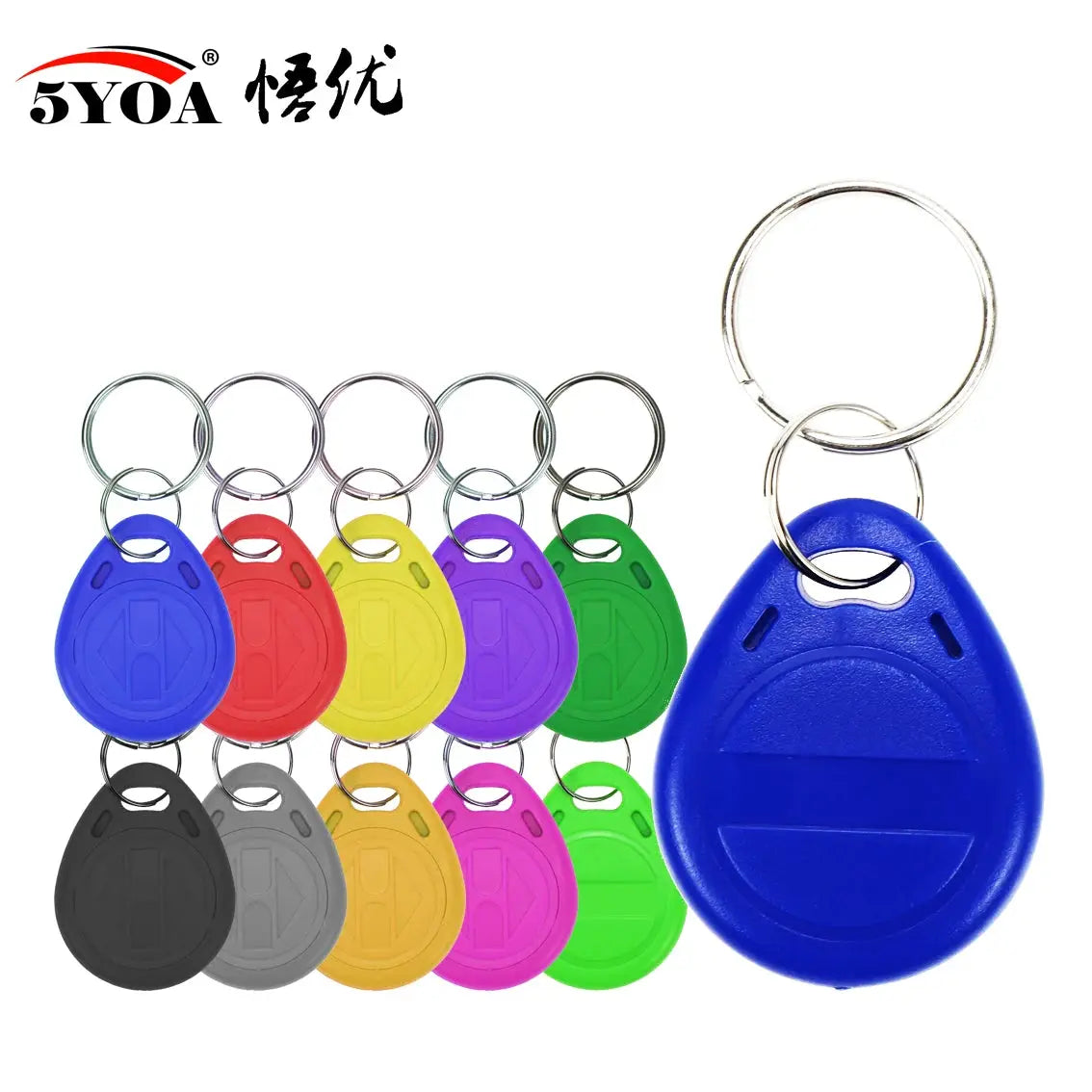 Keyfobs EM4305 10-pack by 5YOA, 125kHz rewritable RFID tags in assorted colors
