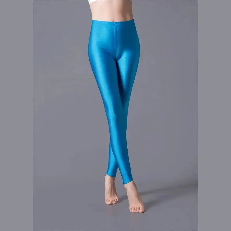 Women's shiny blue leggings, stretchy spandex by Simples Market