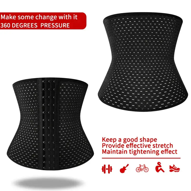 Simples Market black waist trainer corset for men; high compression shapewear with front hook closure