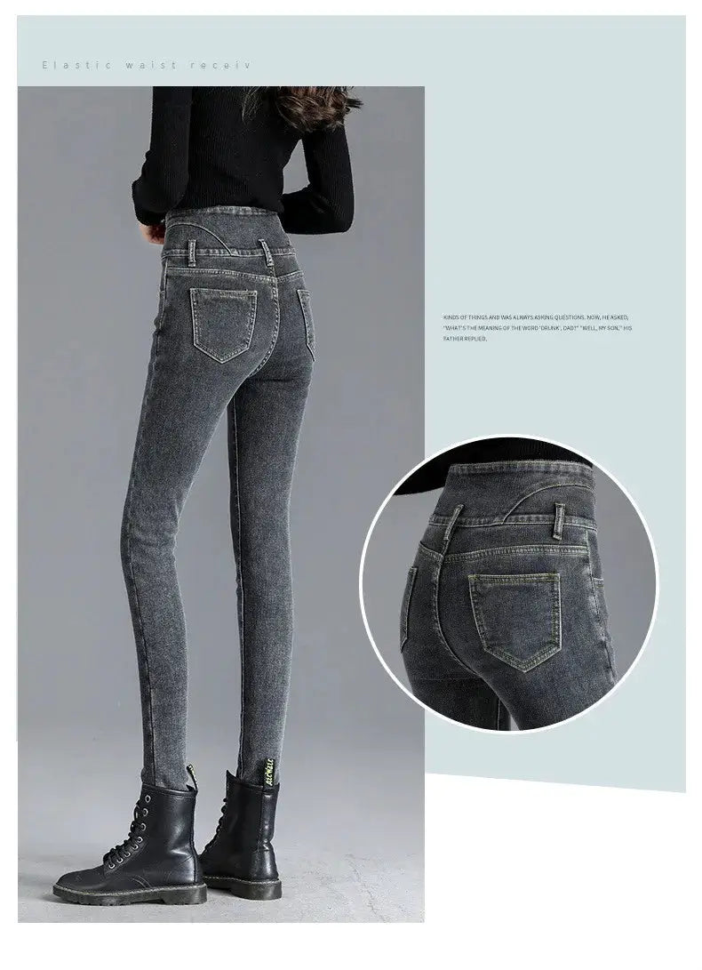 Thermal Winter Thick Fleece High Waist Stretch Skinny Jeans For Women