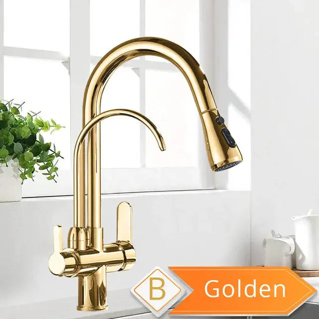 Rozin 2-in-1 antique-brass kitchen faucet with pull-out spray and swivel spout