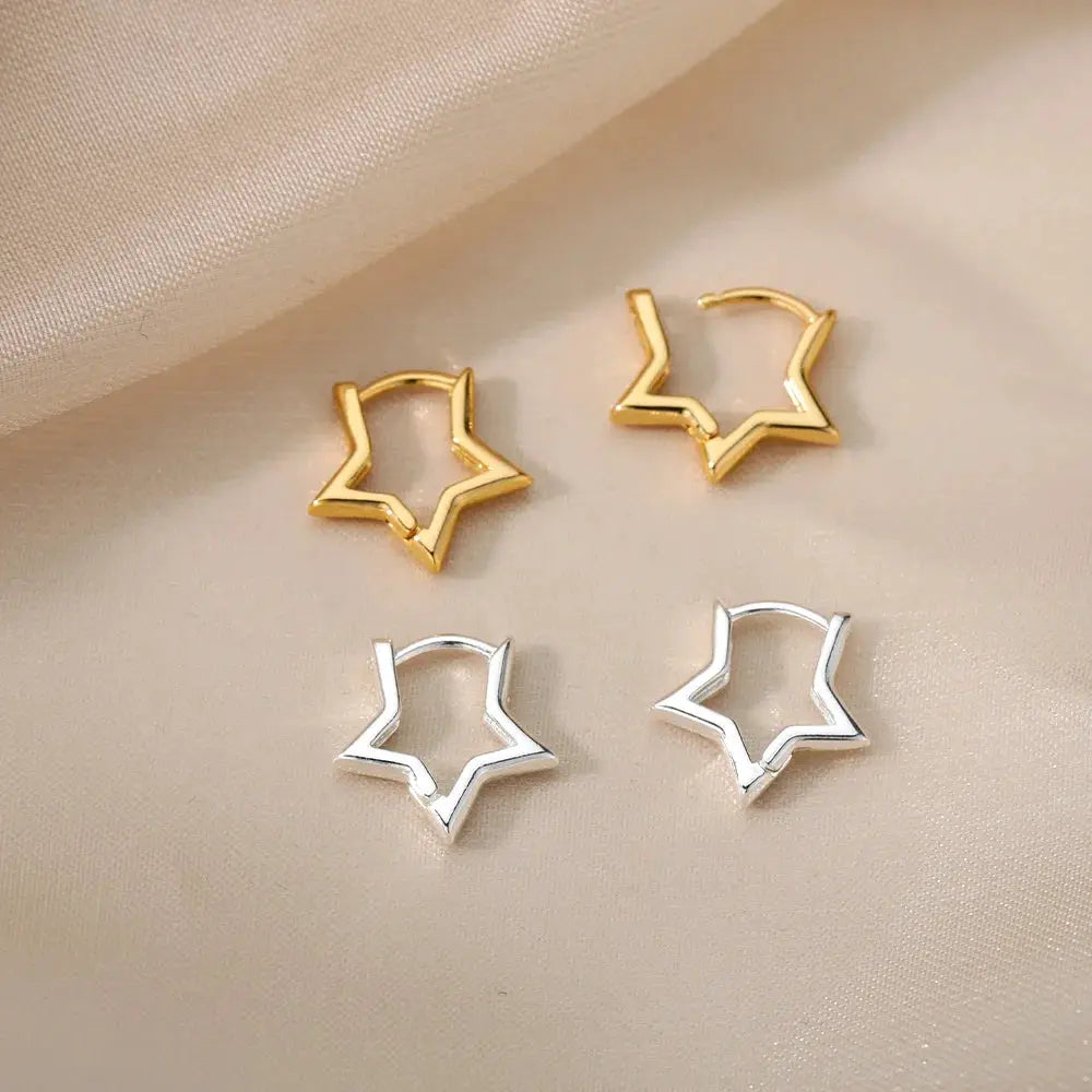Geometric Star Hoop Earrings Stainless Steel Hypoallergenic Jewelry For Women And Girls Gift
