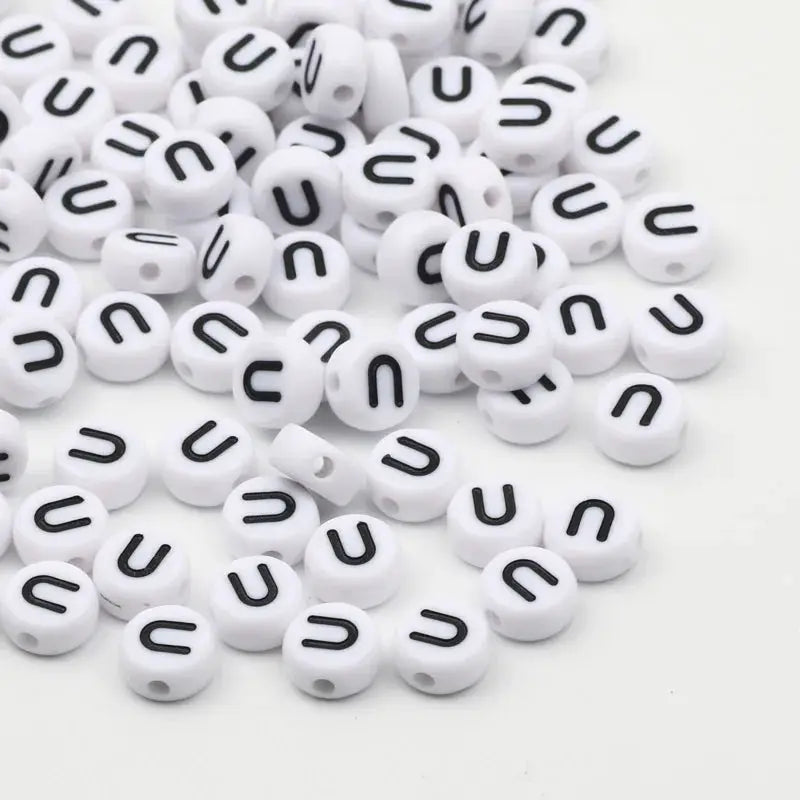 White Round Alphabet Letter Beads 7x4mm A To Z Acrylic Spacer Beads For Jewelry Making DIY Bracelets