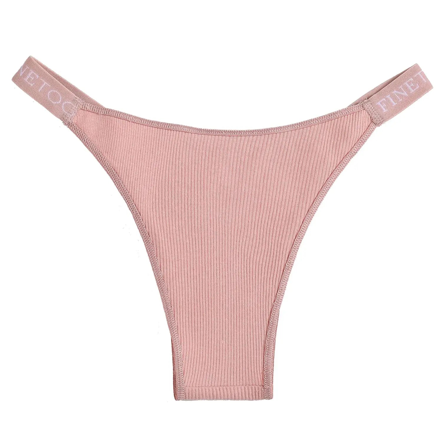 Pink ribbed cotton low-rise thong underwear for women with branded elastic waistband