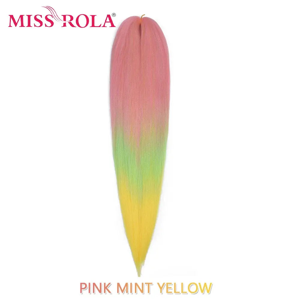 Miss Rola pink mint yellow gradient jumbo synthetic braid hair extension, 30in Kanekalon pre-stretched