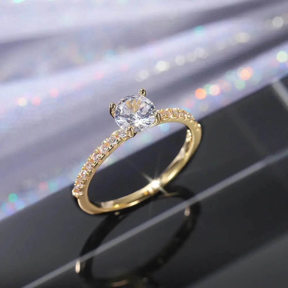 Huitan Classic Four Claw Design Round Zirconia Wedding Engagement Ring for Women Three Color Options Available