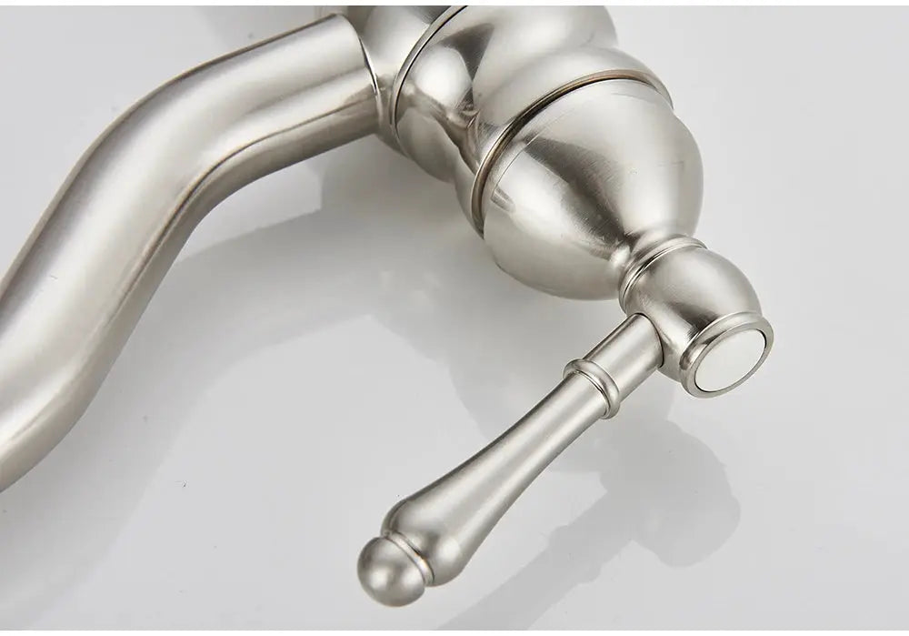 Basin vessel sink faucet, deck-mounted, single-hole, brushed stainless finish