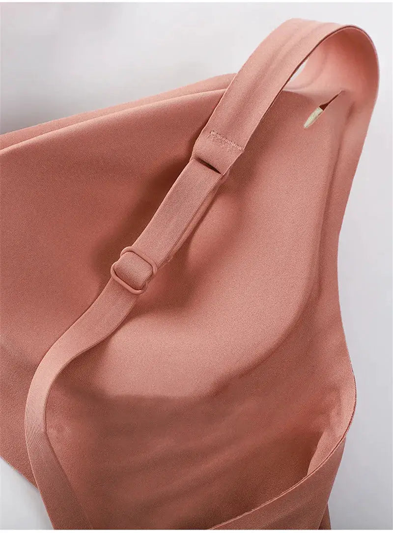FINETOO soft wireless bra for women in peach pink with adjustable strap