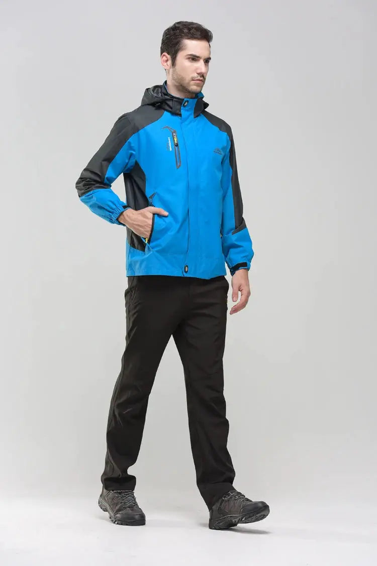 TRVLWEGO men's waterproof hiking jacket, blue and black, Simples Market