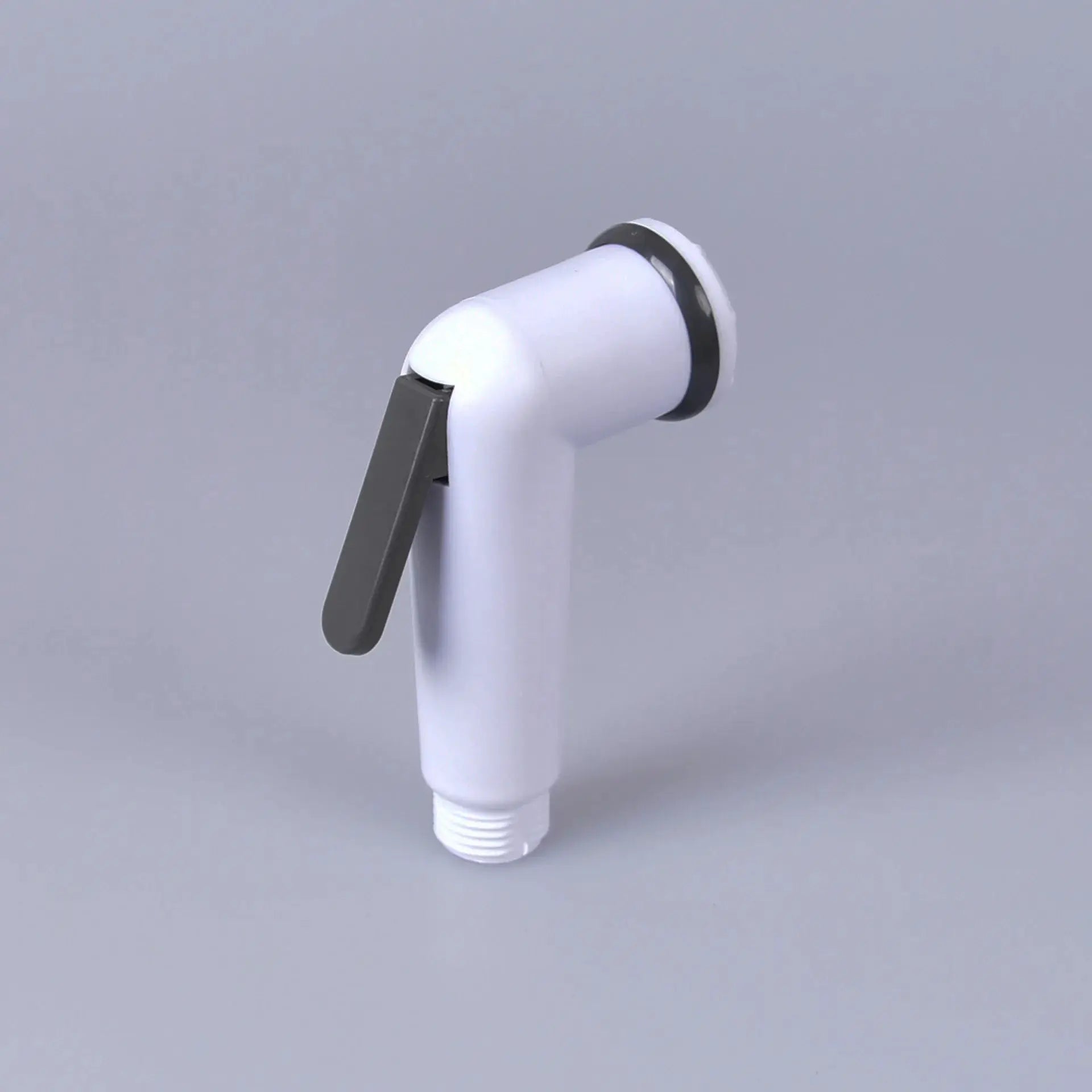 Simples Market white ABS handheld toilet bidet faucet with gray lever and metal ring, bathroom plumbing accessory.