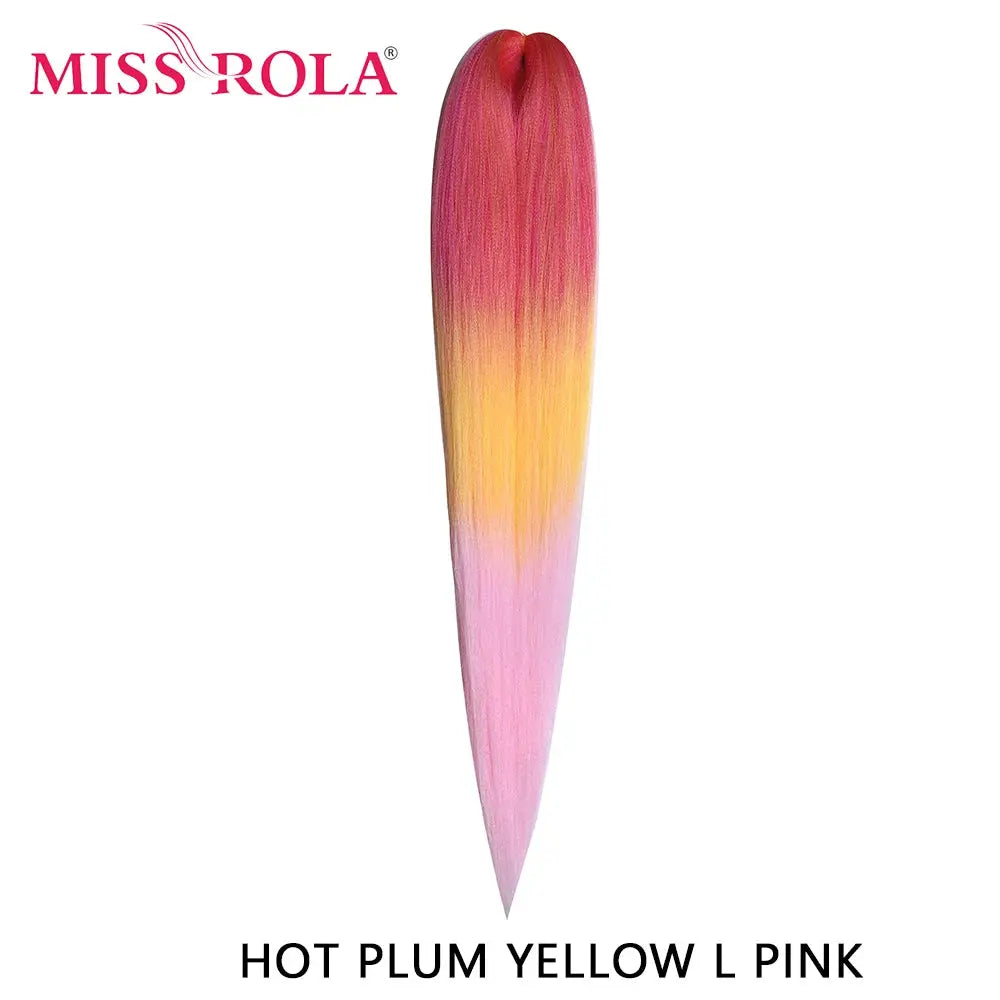 Miss Rola synthetic 30in Kanekalon hair braid in hot plum yellow pink gradient, pre-stretched yaki straight extension