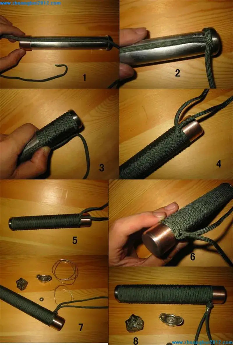 Military 550 paracord rope, olive green 4mm, wrapped around a metal rod for outdoor survival gear.