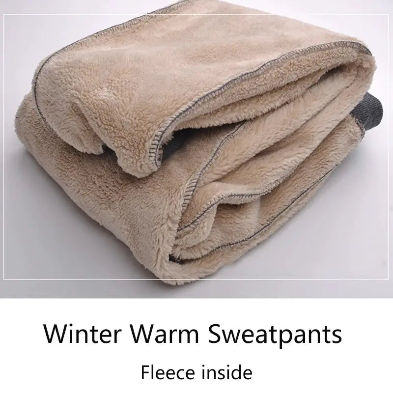 Winter thick warm fleece sweatpants for men, beige fleece-lined joggers, plus sizes 6XL–8XL