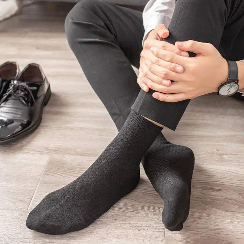 Men's black bamboo fiber long dress socks for business casual wear