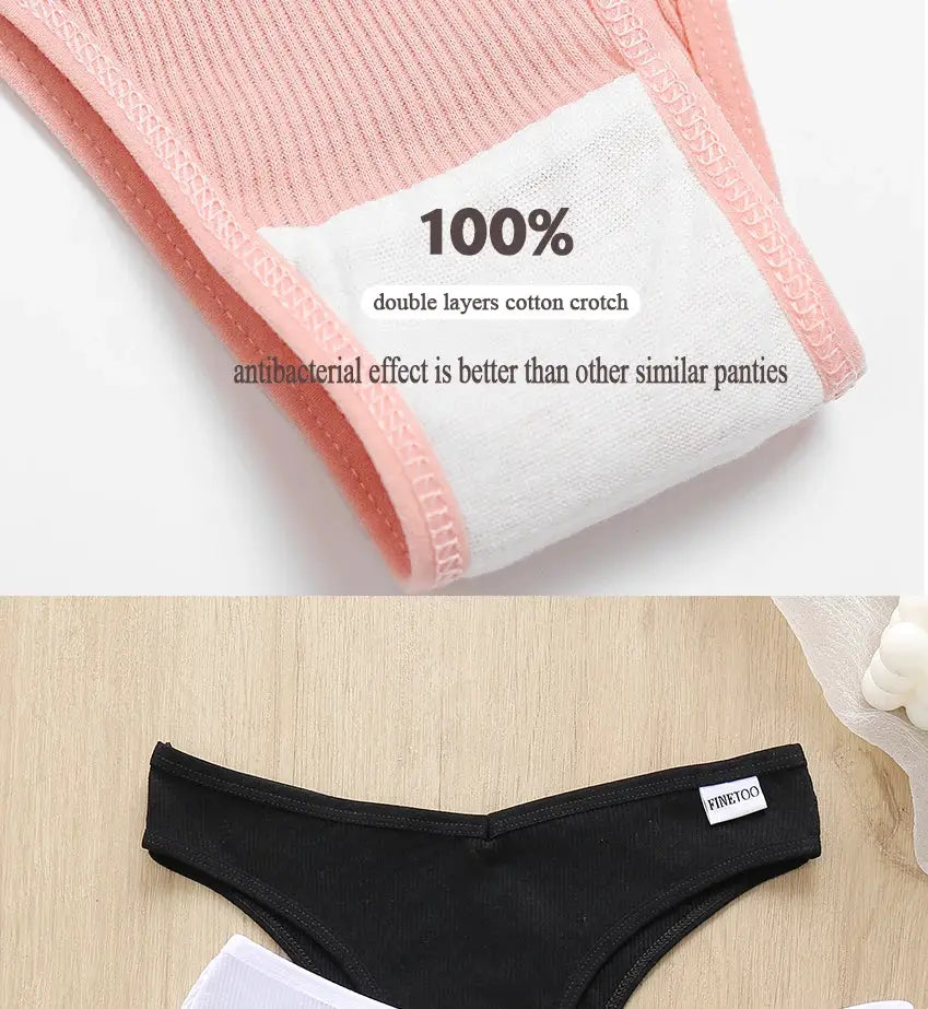 2-pack women's cotton underwear in pink and black with double-layer cotton crotch; Finetoo tag