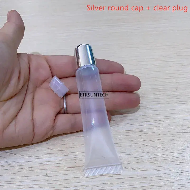 ETRSUNTECH clear empty lip gloss tube with silver round cap and removable plug