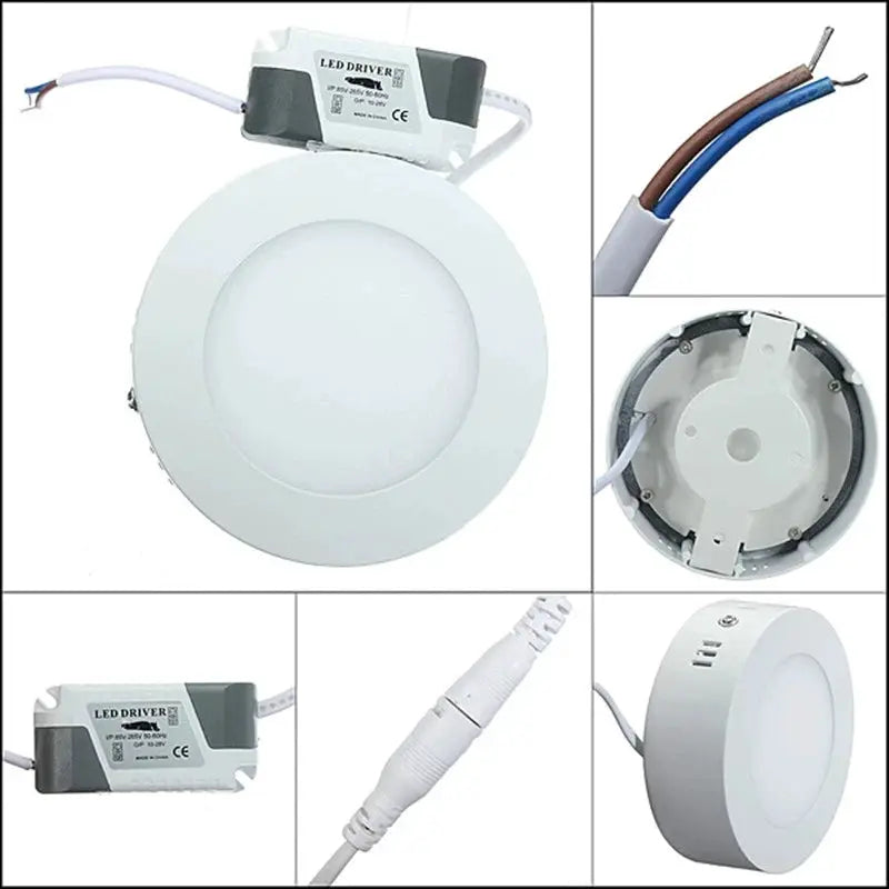 Simples Market LED panel light, round white ceiling downlight with driver and mounting hardware