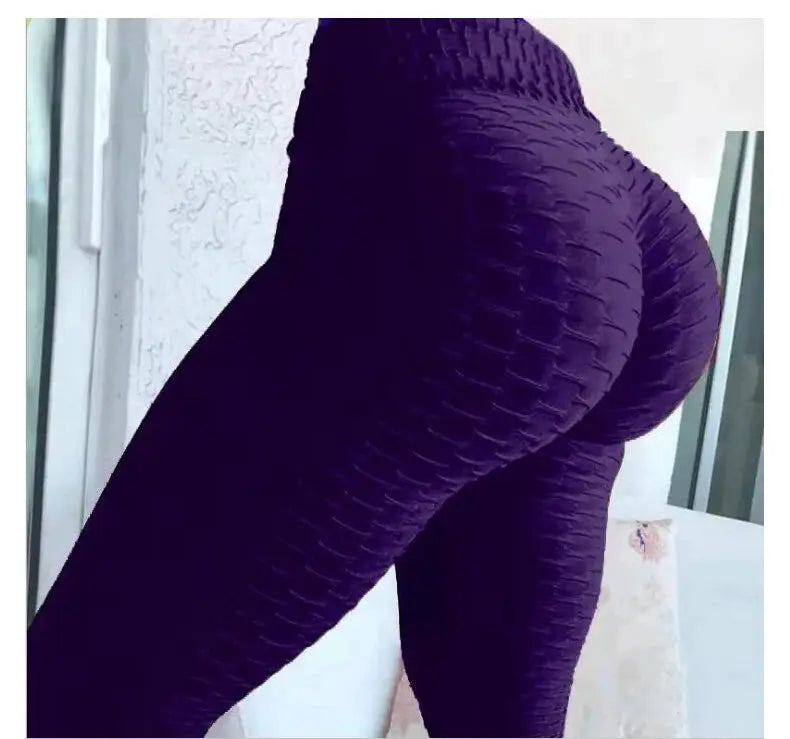 Simples Market push-up leggings in deep purple, high-waist scrunch butt gym tights for women.