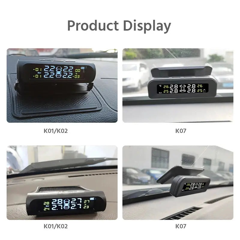Simples Market E-ACE Solar Power TPMS tire pressure alarm monitor, black display; K01/K02 and K07 models