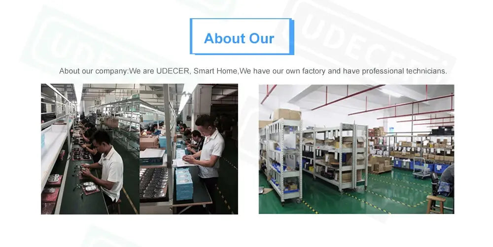 About Our banner showing two factory assembly-line photos with workers