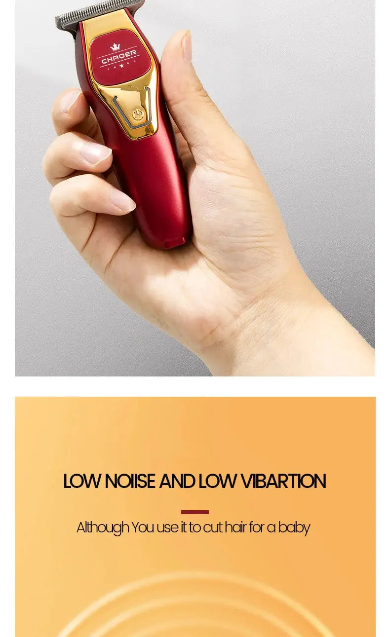 CHROER cordless hair trimmer in red with gold top panel, Simples Market professional barber clipper.