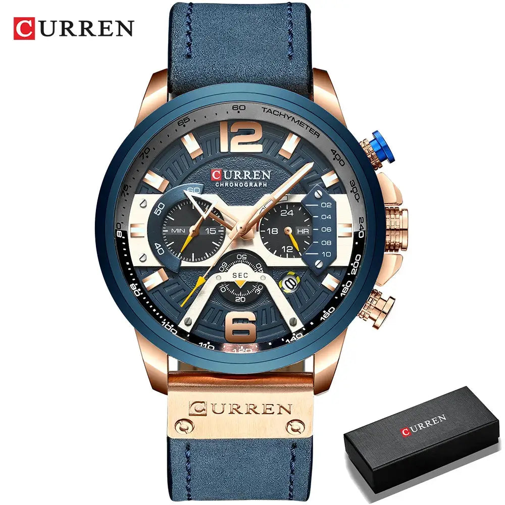 Curren Casual Sport Watch For Men Luxury Military Chronograph With Complete Calendar