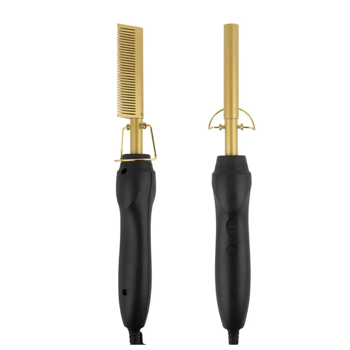Simples Market 2-in-1 hot comb and beard straightener 2-piece set, gold heating comb with black handles