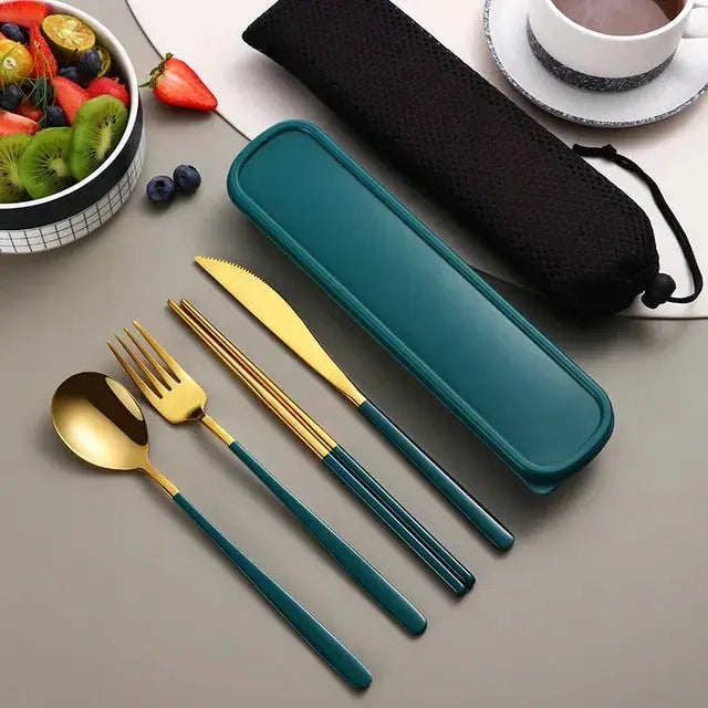 Equi 304 Stainless Steel Tableware Set Durable Rust Resistant Portable Cutlery With Ergonomic Handles And Box