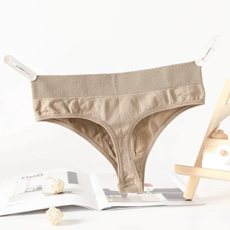 Beige ribbed thong underwear by Simples Market, high-leg cut G-string, 1–2 pcs