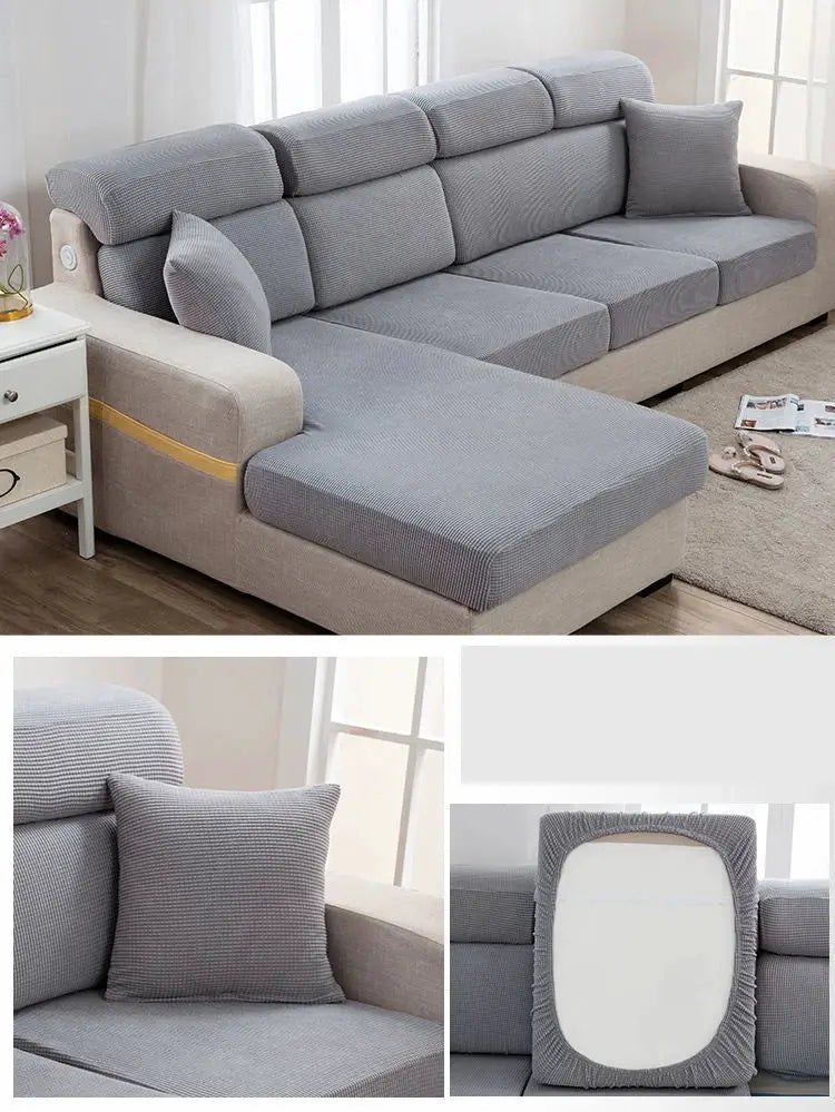 Sofa seat cover set in solid gray, elastic thickened protective cover for sectional couch